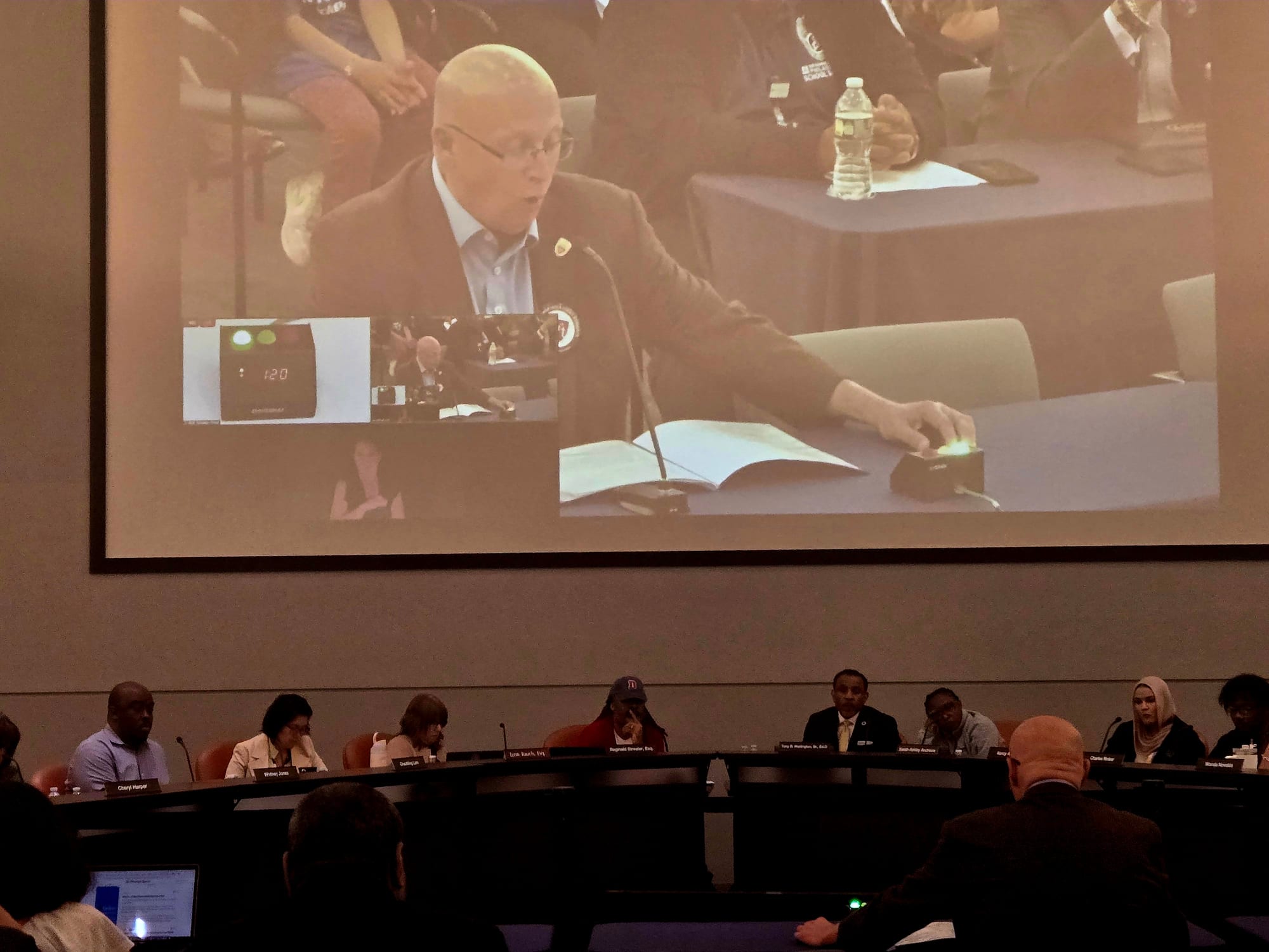 PFT President Arthur Steinberg speaks during a Philadelphia Board of Education meeting.